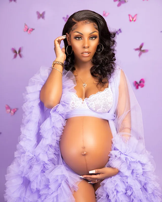 Black Tampa maternity photographer studio side profile bump