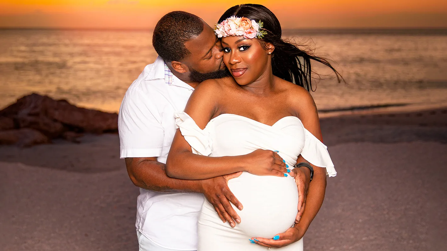 St Pete couples maternity portraits on the beach at sunset